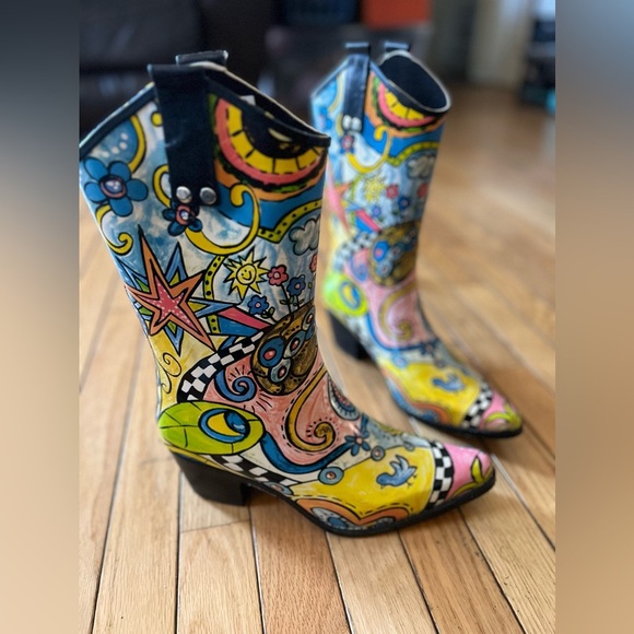 bops Shoes - Bops by Beehive Cowboy Rubber Rain Boots Women’s Size 8 Artsy Multicolor Western